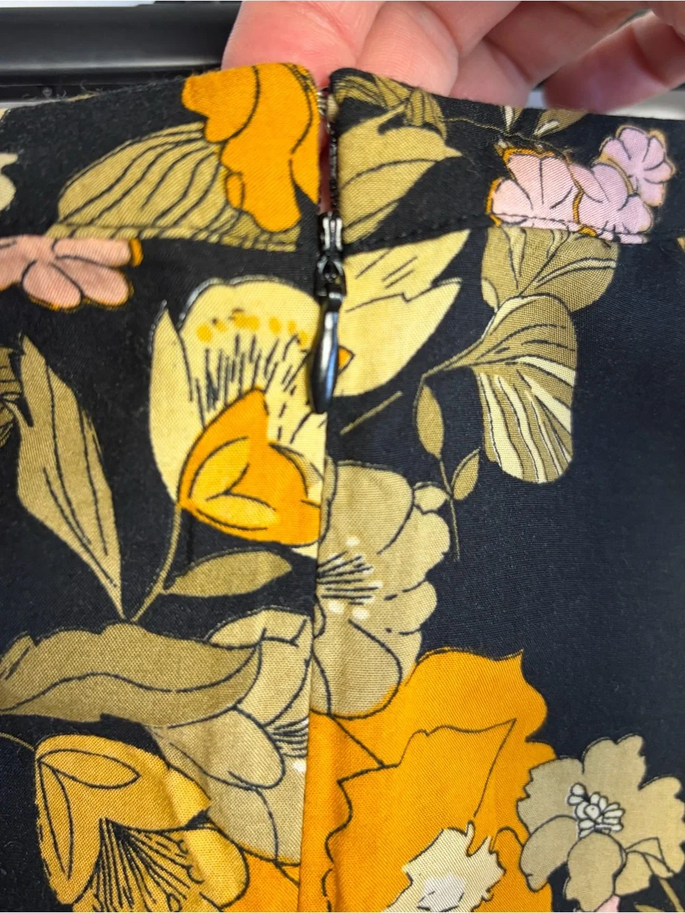 Natural Life Ginger SideSlit Maxi Skirt Black Marigold Floral Boho Cottagecore S